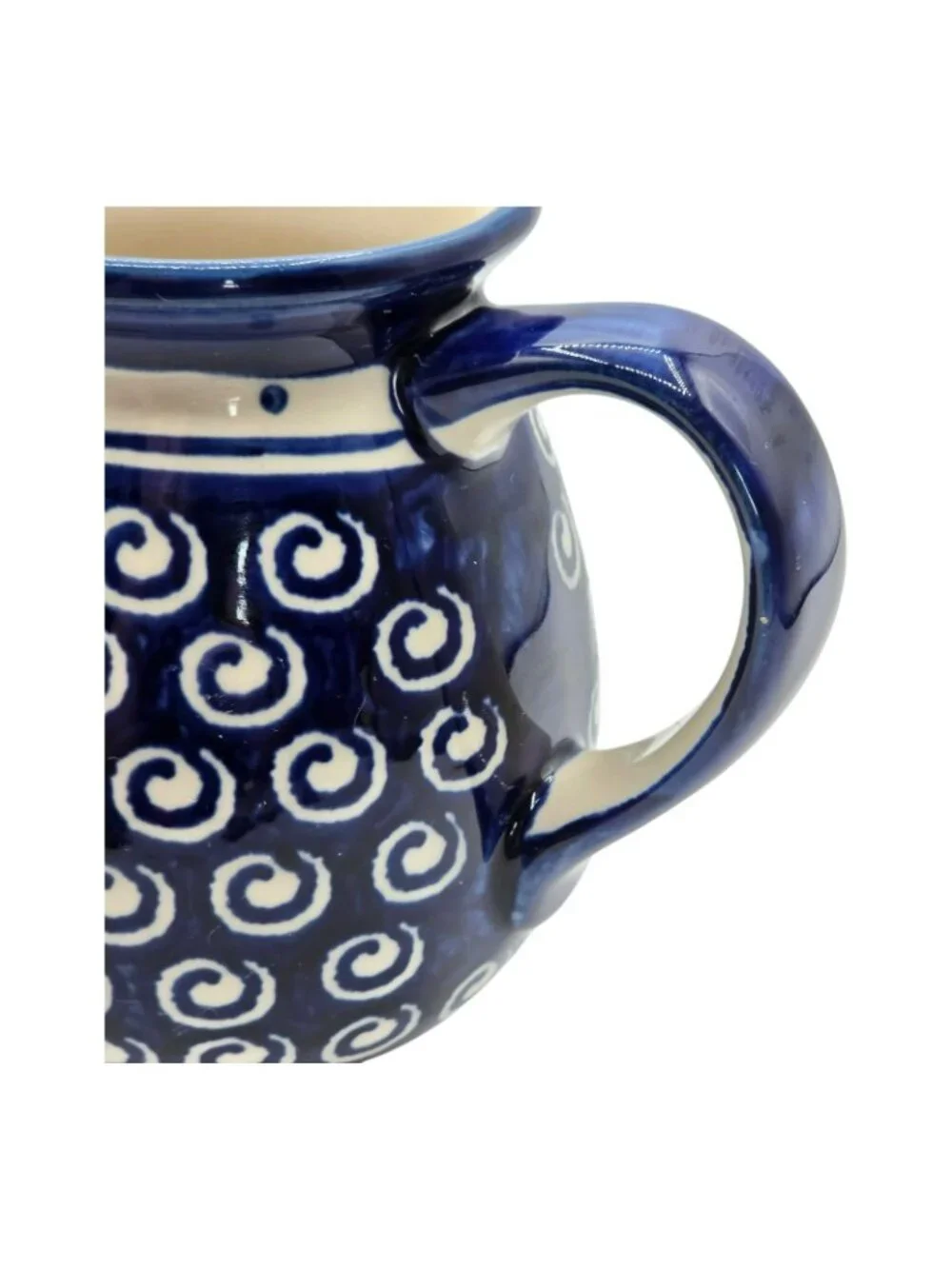 Handmade Boleslawiec Polish Pottery Creamer Pitcher Blue White Swirl 48oz